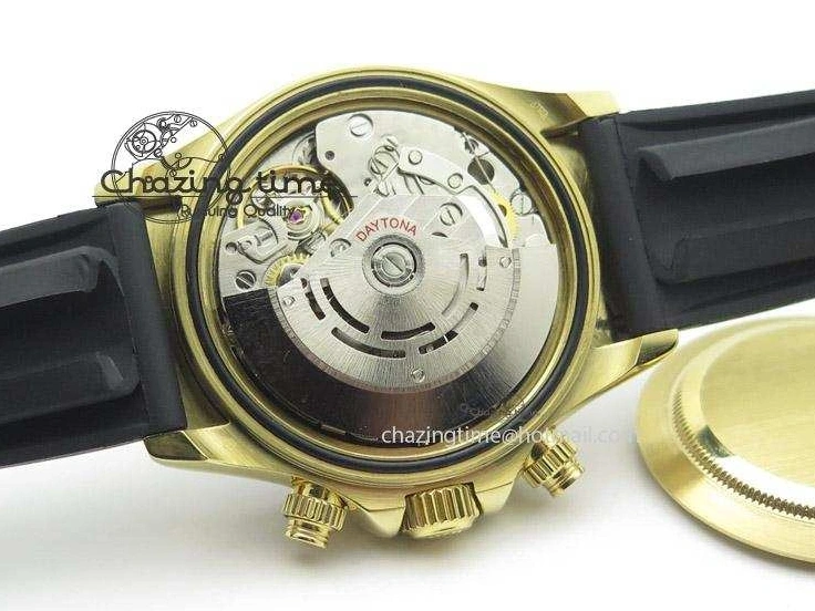 MiroTime 0512 TopPick Daytona YG BP Maker Black Dial Gold Subdial Sticks Markers On Rubber Strap A7750@ 4013